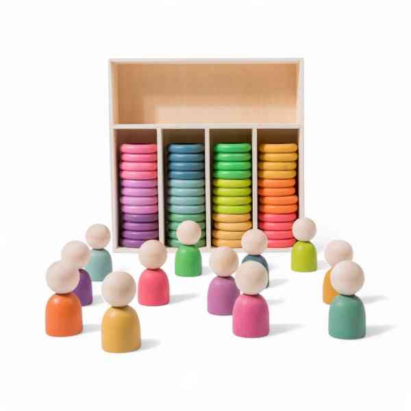 Montessori färgsorteringsträleksak för barn, med regnbågsfärgade delar